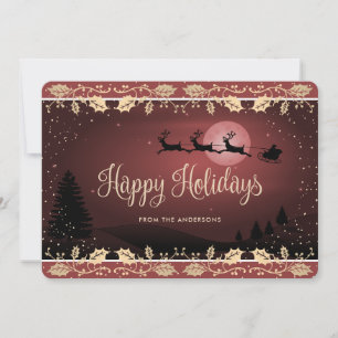 Cartes Pour Fêtes Annuelles Rouge Or Noël Cerf Hollyxmas Père Noël