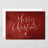 Cartes Pour Fêtes Annuelles Rouge or simple calligraphie manuscrite Noël (Devant / Derrière)