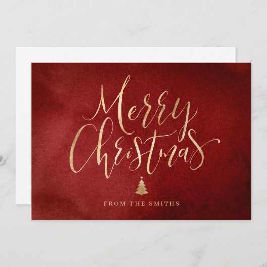 Cartes Pour Fêtes Annuelles Rouge or simple calligraphie manuscrite Noël (Devant / Derrière)