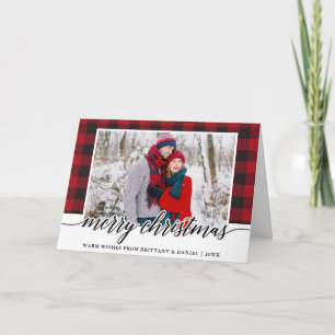 Cartes Pour Fêtes Annuelles Rouge Plaid Calligraphy Couple Joyeux Noël