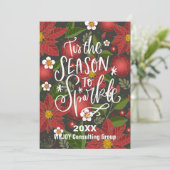 Cartes Pour Fêtes Annuelles Rouge Poinsettia Floral Élégant Script Entreprise (Debout devant)