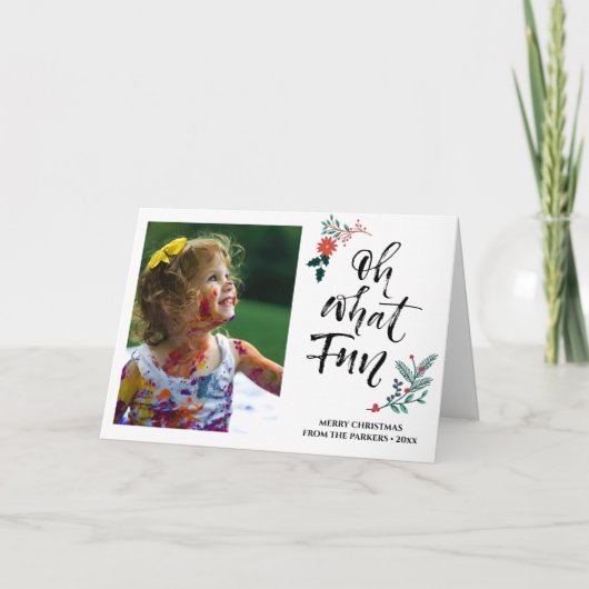 Cartes Pour Fêtes Annuelles Rouge Poinsettia Pine Bough Amusant Script OH Quel (Devant)