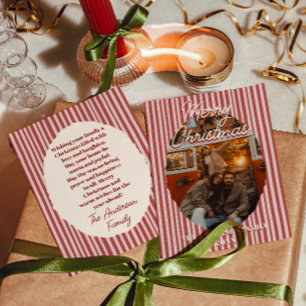 Cartes Pour Fêtes Annuelles Rouge Rétro Rose Fantaisiste Bandes Photo Noël