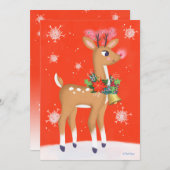 Cartes Pour Fêtes Annuelles Rouge rétro Rudolph Reindeer (Devant / Derrière)