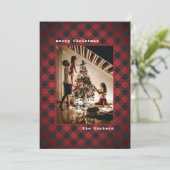 Cartes Pour Fêtes Annuelles Rouge rustique Bois vert & Photo Plaid Noël (Debout devant)