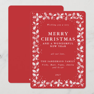 Cartes Pour Fêtes Annuelles Rouge rustique Noël Holly+Berries plat non photo