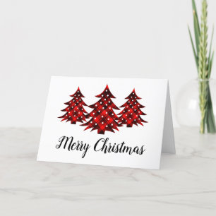 Cartes Pour Fêtes Annuelles Rouge rustique Plaid Blank Joyeux Arbres de Noël