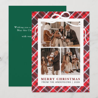 Cartes Pour Fêtes Annuelles Rouge Rustique Plaid Buffalo 3 Collage Photo Noël