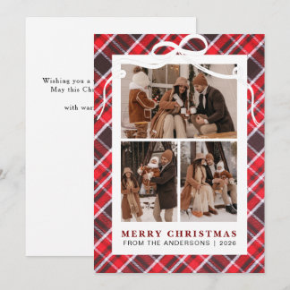 Cartes Pour Fêtes Annuelles Rouge Rustique Plaid Buffalo 3 Collage Photo Noël