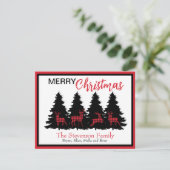 Cartes Pour Fêtes Annuelles Rouge rustique plaid écossais noir buffle cerf et  (Debout devant)