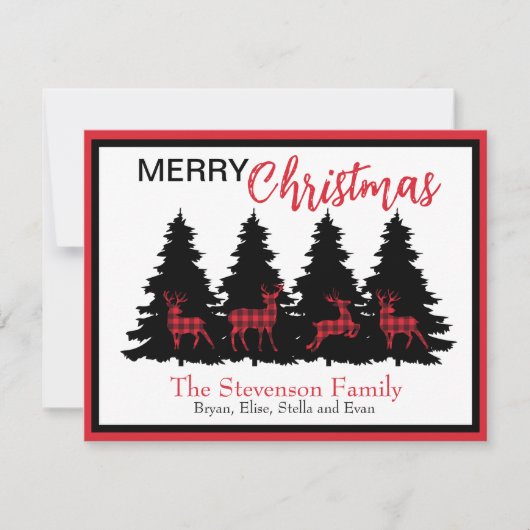 Cartes Pour Fêtes Annuelles Rouge rustique plaid écossais noir buffle cerf et  (Devant)