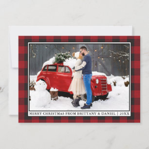 Cartes Pour Fêtes Annuelles Rouge rustique Plaid Noël encadré Couple Photo