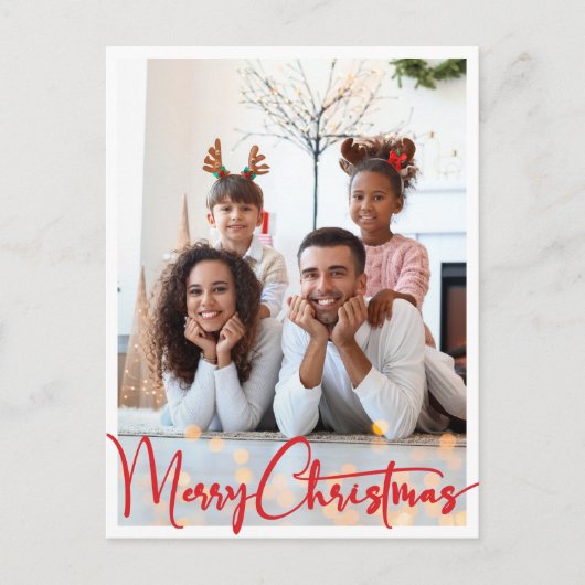 Cartes Pour Fêtes Annuelles Rouge Script Joyeux Noël Vertical pleine photo (Devant)