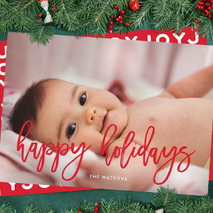 Cartes Pour Fêtes Annuelles Rouge Script Joyeux vacances Noël Photo