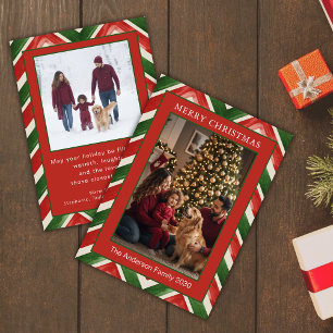Cartes Pour Fêtes Annuelles Rouge Vert Chevron Noël Deux Photos