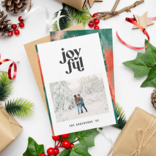 Cartes Pour Fêtes Annuelles Rouge + vert moderne abstrait fête photo joyeuse