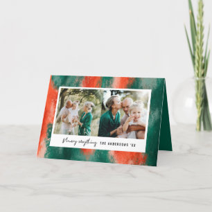 Cartes Pour Fêtes Annuelles Rouge + vert moderne abstrait peint vacances photo