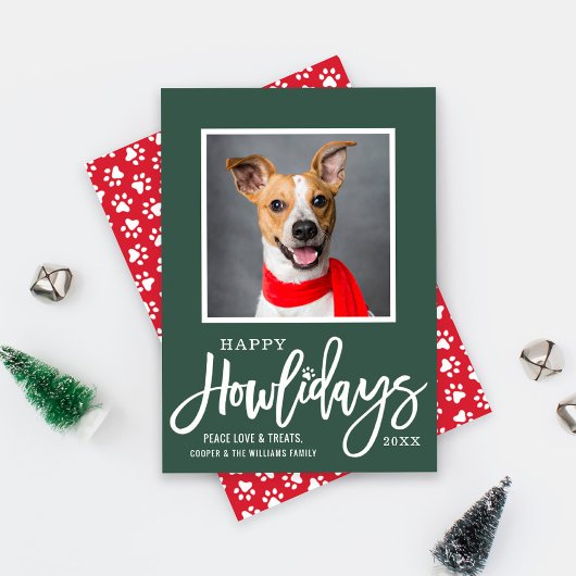 Cartes Pour Fêtes Annuelles Rouge vert moderne Joyeux Howlidays Chien Chien Ch