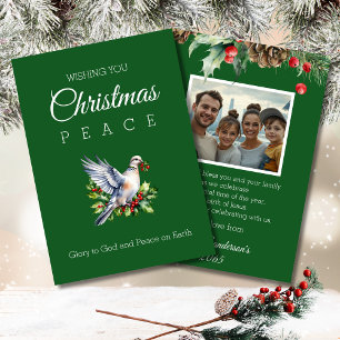 Cartes Pour Fêtes Annuelles Rouge Vert Photo Paix Colombe Noël Chrétien