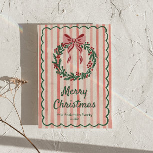 Cartes Pour Fêtes Annuelles Rouge Vert Tiré Wreath Bow Noël Non Photo