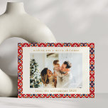 Cartes Pour Fêtes Annuelles Rouge vintage Géométrique Bleu Deux Photo Noël<br><div class="desc">Rouge vintage Géométrique Bleu Deux Photo Noël</div>
