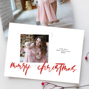 Cartes Pour Fêtes Annuelles rouges modernes élégants blanc joyeux noël photo