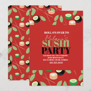 Cartes Pour Fêtes Annuelles Roulés de sushi rouges modernes pour fête d'annive