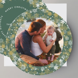 Cartes Pour Fêtes Annuelles Round Green Christmas Snowflakes Photo