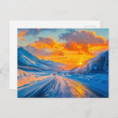 Cartes Pour Fêtes Annuelles Routes au coucher du soleil en hiver à travers les (Devant / Derrière)