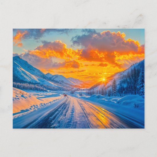 Cartes Pour Fêtes Annuelles Routes au coucher du soleil en hiver à travers les (Devant)