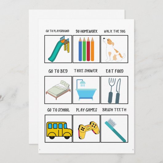 CARTES POUR FÊTES ANNUELLES ROUTINE DES ENFANTS IMPRIMÉS (Devant / Derrière)