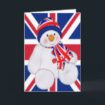 Cartes Pour Fêtes Annuelles Royaume-Uni Christmas Snowman<br><div class="desc">Sujet britannique mignon bonhomme de neige dans un drapeau Union Jack casquette et foulard de Noël,  carte de voeux de Noël par Ricaso</div>