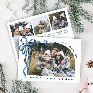 Cartes Pour Fêtes Annuelles Ruban à nœud bleu boho de Noël funky pour 4 photos