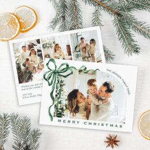 Cartes Pour Fêtes Annuelles Ruban à nœud vert boho de Noël funky pour 4 photos