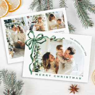 Cartes Pour Fêtes Annuelles Ruban à nœud vert boho de Noël funky pour 4 photos