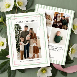 Cartes Pour Fêtes Annuelles Ruban à nœud vert sauge Joyeux Noël Photo
