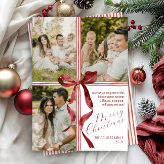 Cartes Pour Fêtes Annuelles Ruban Aquarelle Rouge Moderne 3 Photo Noël