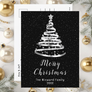 Cartes Pour Fêtes Annuelles Ruban argenté et noir Arbre de Noël Joyeux Noël