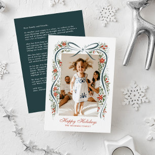 Cartes Pour Fêtes Annuelles Ruban bleu festif avec Poinsettias et verdure