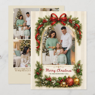 Cartes Pour Fêtes Annuelles Ruban d'arche vintage Famille Multi Photo Noël
