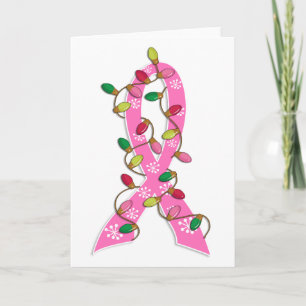 Cartes Pour Fêtes Annuelles Ruban de lumières de Noël de cancer du sein
