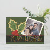 Cartes Pour Fêtes Annuelles Ruban de Noël brodé de baies de houx (Debout devant)