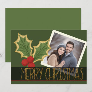 Cartes Pour Fêtes Annuelles Ruban de Noël brodé de baies de houx