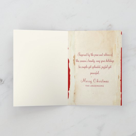 Cartes Pour Fêtes Annuelles Ruban de Noël vert floral Rouge Poinsettia (Intérieur)