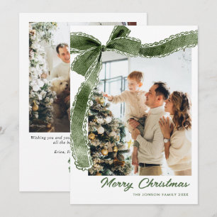 Cartes Pour Fêtes Annuelles Ruban de nœud de Noël vert sauge funky 2 Photo