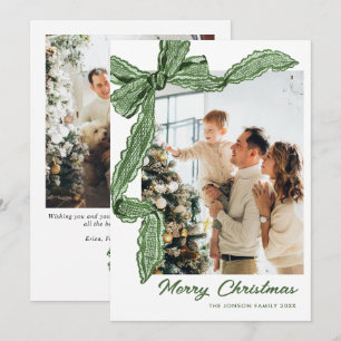 Cartes Pour Fêtes Annuelles Ruban de nœud de Noël vert sauge funky 2 Photo