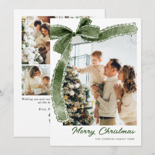 Cartes Pour Fêtes Annuelles Ruban de nœud de Noël vert sauge funky 5 Photo
