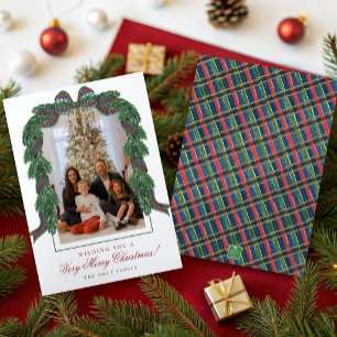 Cartes Pour Fêtes Annuelles Ruban de tartan à carreaux classique aquarelle Pho