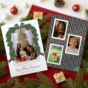 Cartes Pour Fêtes Annuelles Ruban de tartan à carreaux classique aquarelle Pho