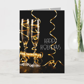 Cartes Pour Fêtes Annuelles Ruban doré Champagne Joyeuses Fêtes